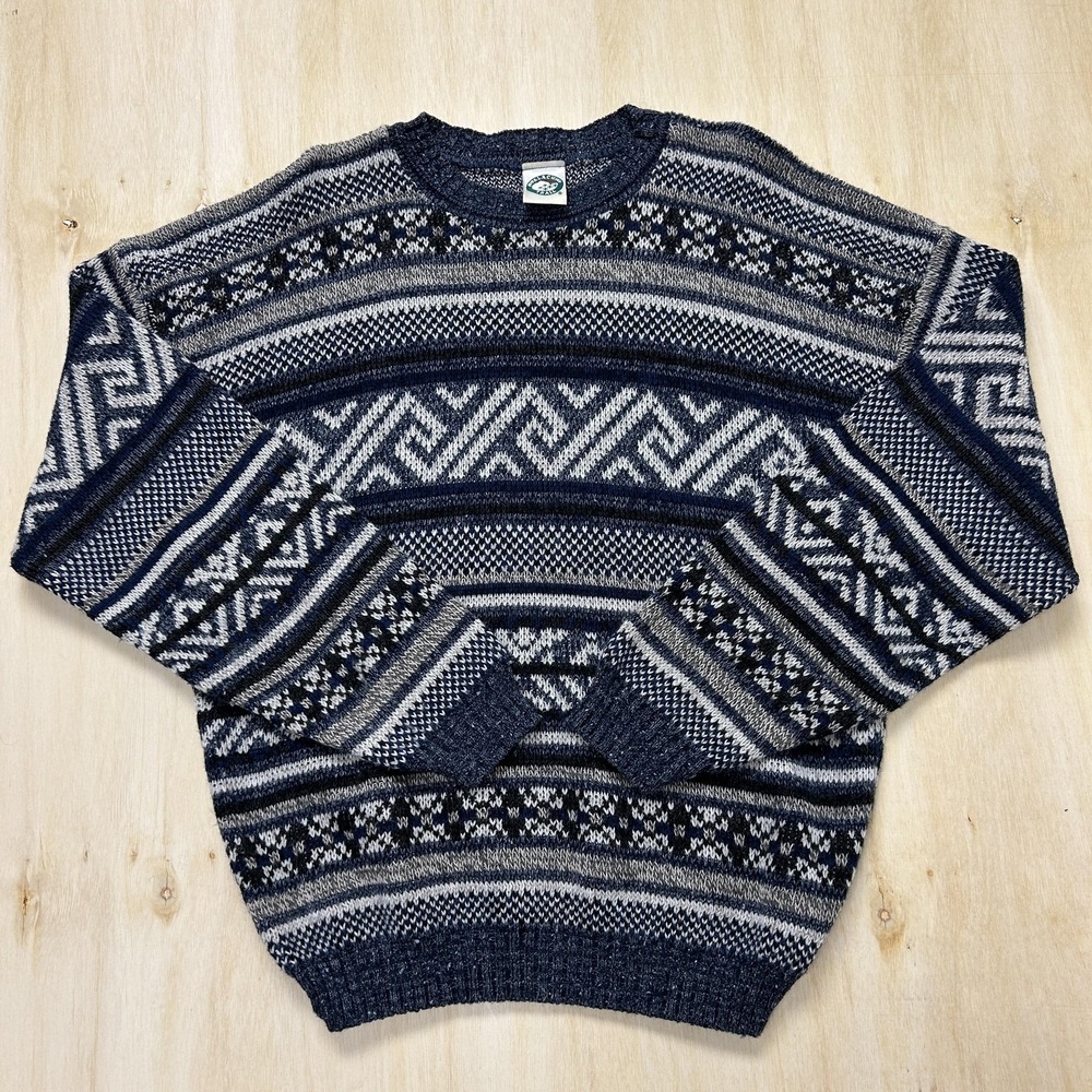Appalachian Trail Sweater Mens Large Blue Fair Isle Crewneck Knit Pullover USA